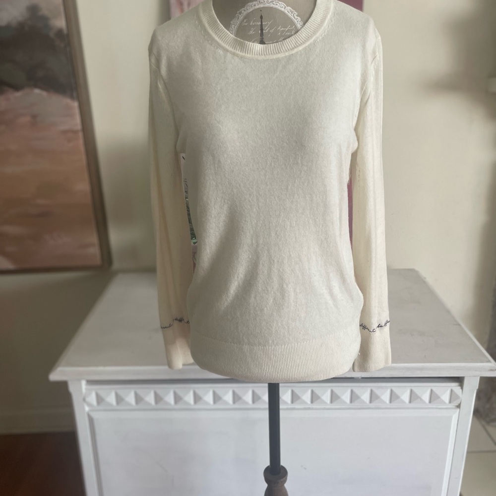 Banana Republic Cream Crew Neck Sweater with Wrist Encouragement Writing